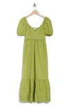 August Sky Puff Sleeve Embroidered Hem Maxi Dress
