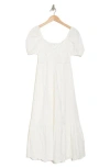 August Sky Puff Sleeve Embroidered Hem Maxi Dress