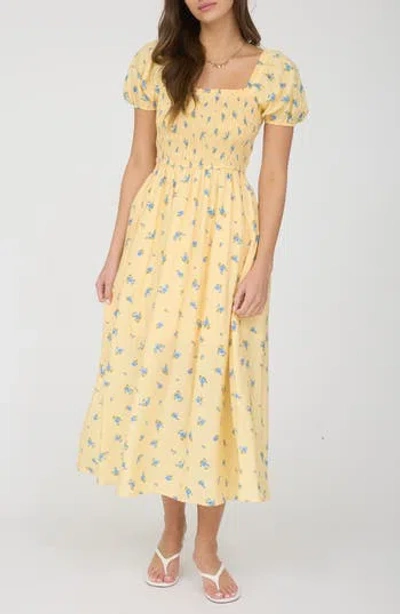 August Sky Puff Sleeve Midi Dress In Yellow