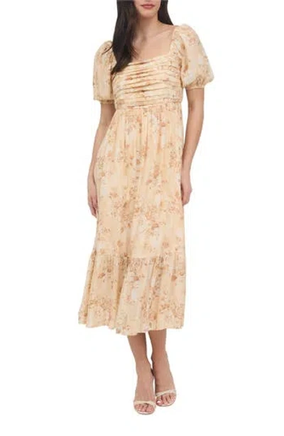 August Sky Puff Sleeve Midi Dress In Apricot Multi