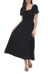 August Sky Puff Sleeve Midi Dress In Black
