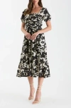 August Sky Puff Sleeve Midi Dress In Black