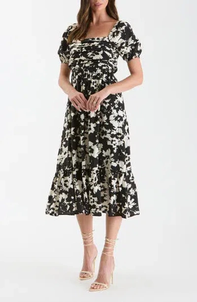 August Sky Puff Sleeve Midi Dress In Black