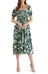 August Sky Puff Sleeve Midi Dress In Hunter Green