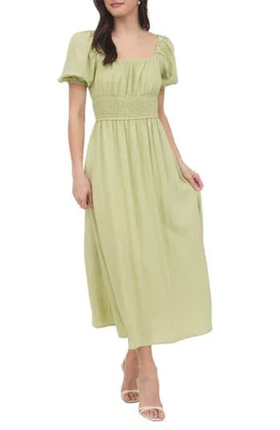 August Sky Puff Sleeve Midi Dress In Light Kiwi