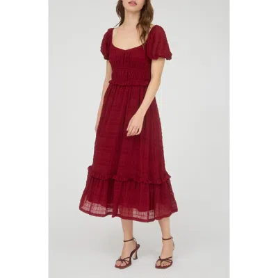 August Sky Puff Sleeve Tiered Midi Dress In Red