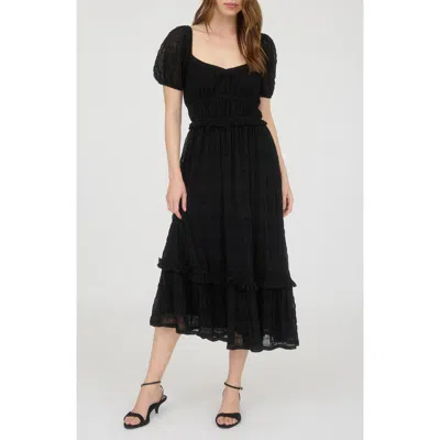 August Sky Puff Sleeve Tiered Midi Dress In Black