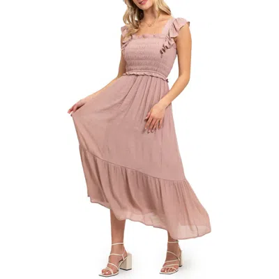 August Sky Ruffle Cap Sleeve Fit & Flare Maxi Dress In Blush