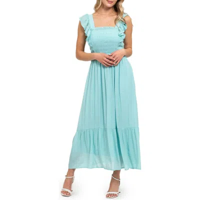 August Sky Ruffle Cap Sleeve Fit & Flare Maxi Dress In Light Jade