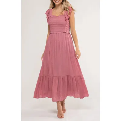August Sky Ruffle Cap Sleeve Fit & Flare Maxi Dress In Purple