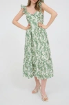 August Sky Ruffle Strap Empire Waist Midi Dress