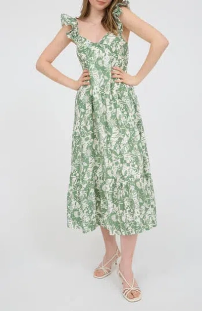 August Sky Ruffle Strap Empire Waist Midi Dress