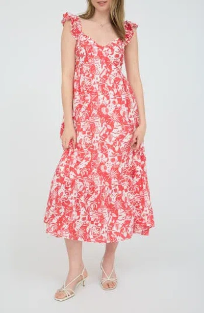 August Sky Ruffle Strap Empire Waist Midi Dress