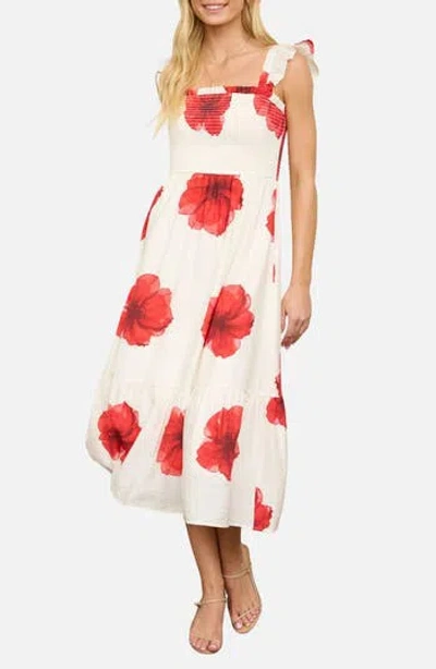 August Sky Ruffle Strap Smocked Midi Dress