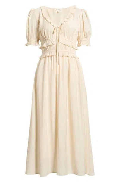 August Sky Ruffle Trim Short Sleeve Midi Dress In Ivory