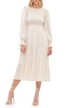 August Sky Satin Smocked Long Sleeve Dress In Champagne