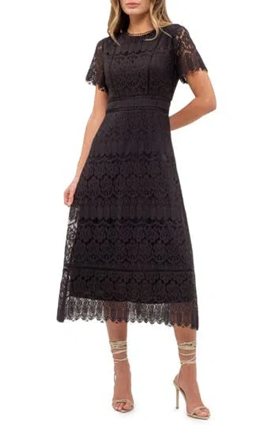 August Sky Scalloped Lace Midi Dress In Black