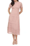 August Sky Scalloped Lace Midi Dress In Dusty Pink
