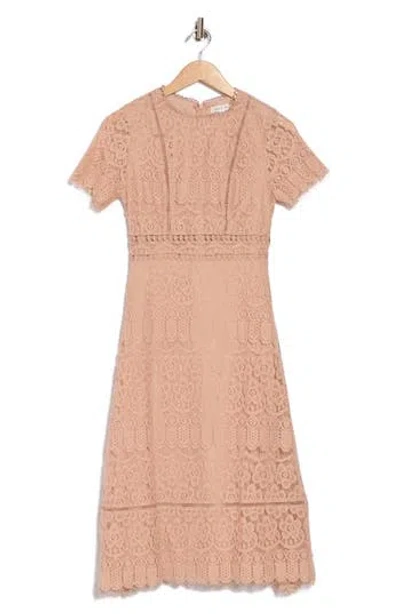 August Sky Scalloped Lace Midi Dress In Light Khaki