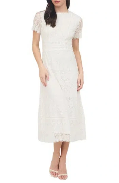 August Sky Scalloped Lace Midi Dress In Off White