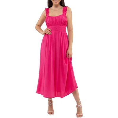 August Sky Shirred Empire Waist Midi Dress In Fuchsia