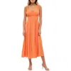 August Sky Shirred Empire Waist Midi Dress In Orange