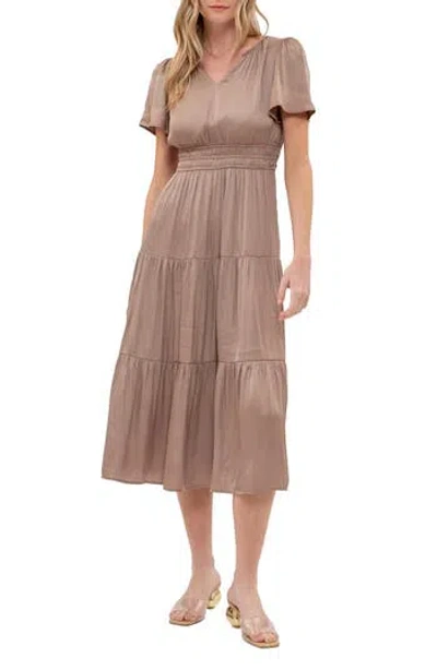 August Sky Short Sleeve Empire Waist Midi Dress In Mocha