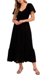 August Sky Short Sleeve Midi Dress In Black