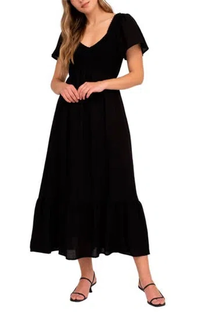August Sky Short Sleeve Midi Dress In Black