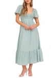 August Sky Short Sleeve Midi Dress In Sage