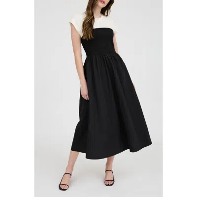August Sky Short Sleeve Mixed Media Midi Dress