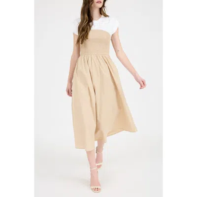 August Sky Short Sleeve Mixed Media Midi Dress