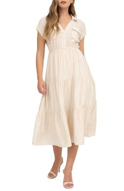 August Sky Short Sleeve Tiered Shirtdress In Natural
