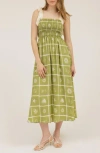 August Sky Shoulder Tie Midi Dress In Green