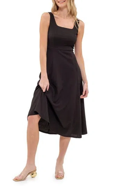 August Sky Sleeveless A-line Midi Dress In Black