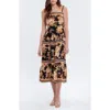 August Sky Sleeveless Tiered Midi Dress In Black Multi
