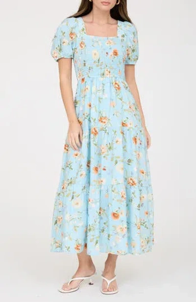 August Sky Smocked Midi Dress In Green