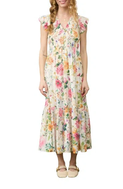 August Sky Smocked Midi Dress In Multi