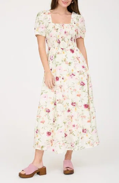 August Sky Smocked Midi Dress In White