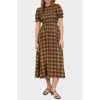 August Sky Smocked Puff Sleeve Midi Dress In Multi