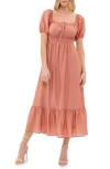 August Sky Square Neck Midi Dress In Dusty Pink