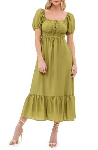 August Sky Square Neck Midi Dress In Green