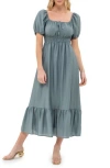 August Sky Square Neck Midi Dress In Light Teal