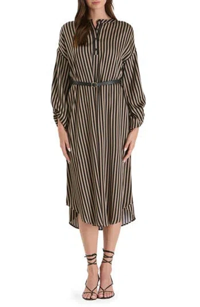 August Sky Stripe Balloon Sleeve Shirtdress In Taupe