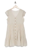 August Sky Stripe Cap Sleeve Button Front Minidress