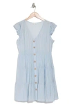 August Sky Stripe Cap Sleeve Button Front Minidress