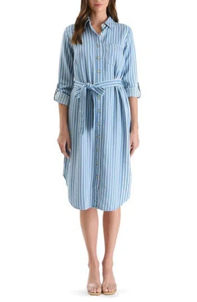 August Sky Stripe Long Sleeve Chambray Shirtdress In Chambray Multi