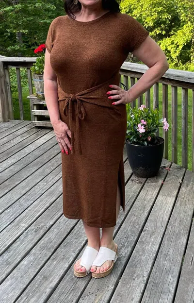 August Sky Sweater Dress In Chocolate In Gold