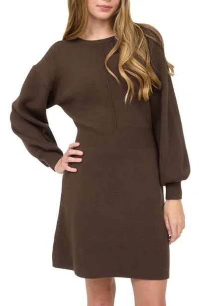 August Sky Tie Back Long Sleeve Minidress In Brown