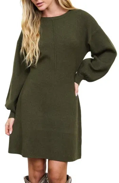 August Sky Tie Back Long Sleeve Minidress In Green